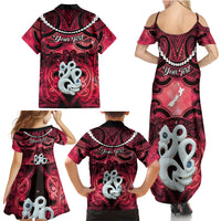 Personalised Maori Matariki Manaia Whero Family Matching Summer Maxi Dress and Hawaiian Shirt Maori Kowhaiwhai Pattern Galaxy LT01 - Polynesian Pride
