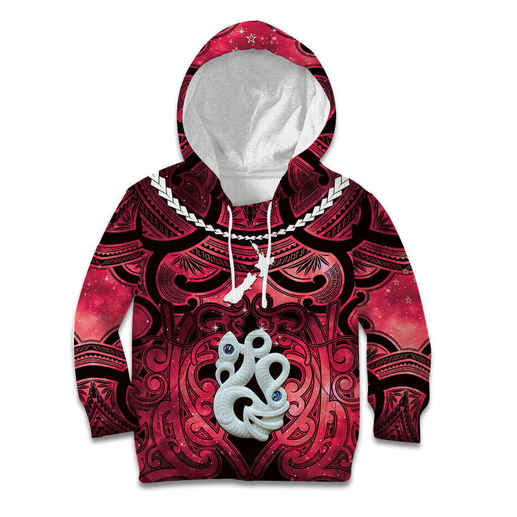 Personalised Maori Matariki Manaia Whero Kid Hoodie Maori Kowhaiwhai Pattern Galaxy