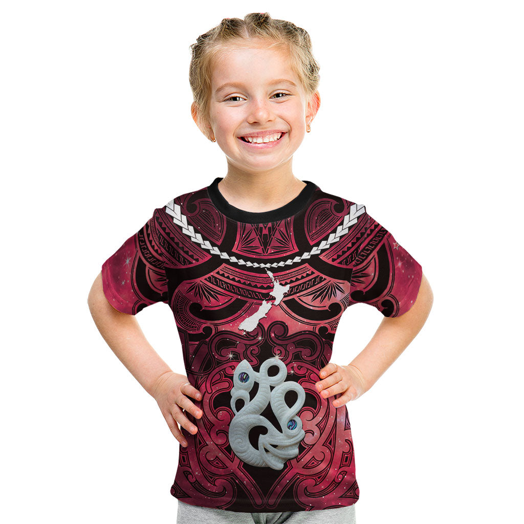 Personalised Maori Matariki Manaia Whero Kid T Shirt Maori Kowhaiwhai Pattern Galaxy