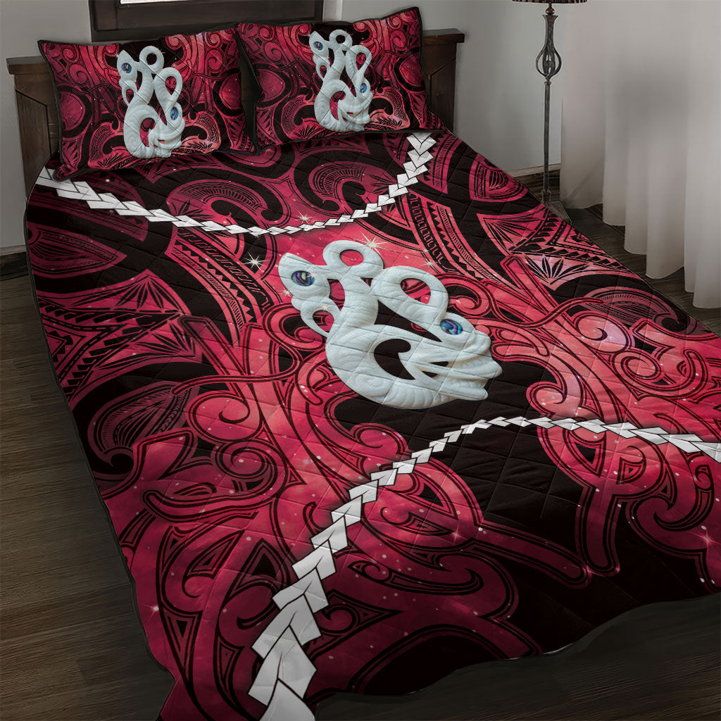 Maori Matariki Manaia Whero Quilt Bed Set Maori Kowhaiwhai Pattern Galaxy
