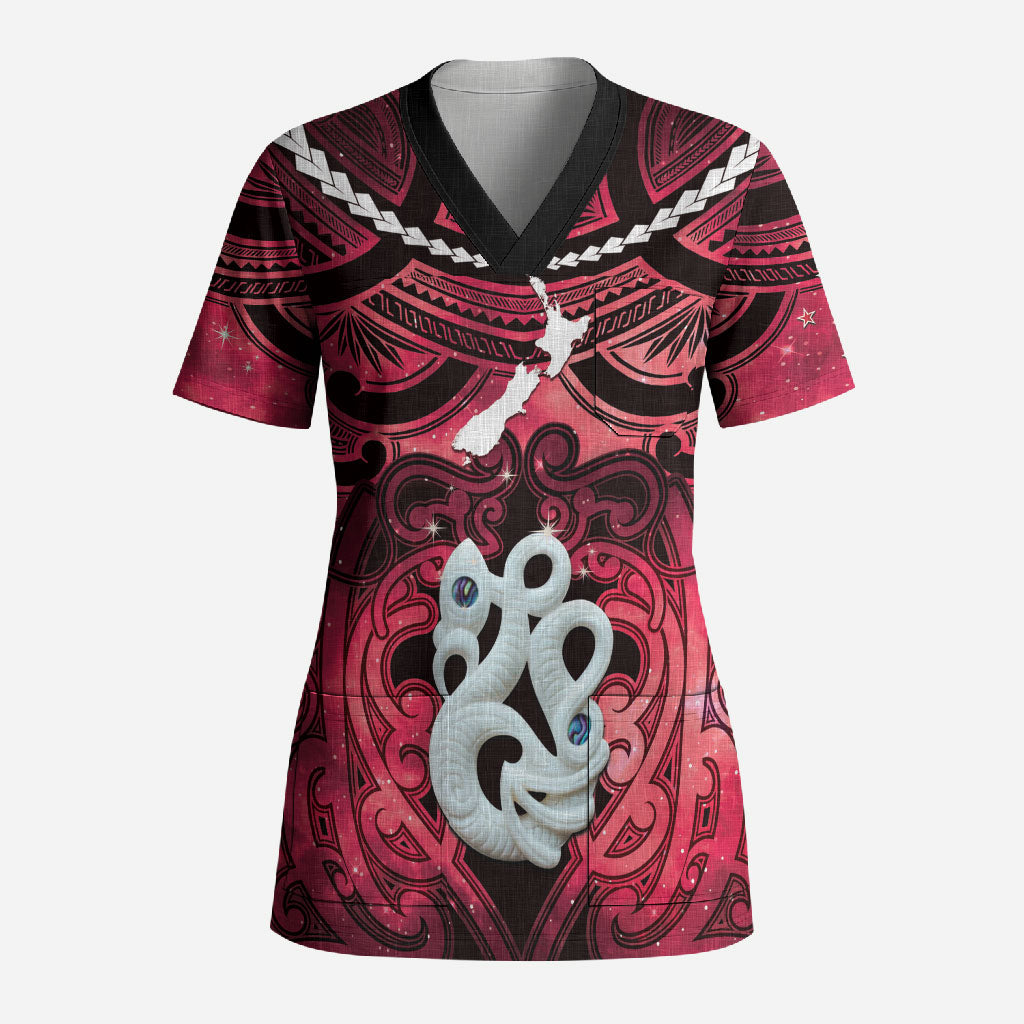 Personalised Maori Matariki Manaia Whero Scrub Top Maori Kowhaiwhai Pattern Galaxy