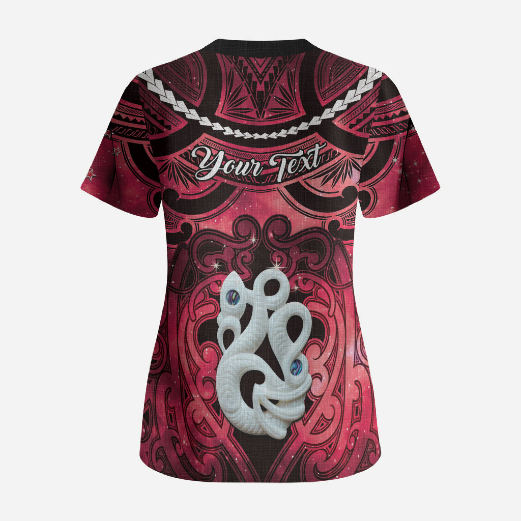 Personalised Maori Matariki Manaia Whero Scrub Top Maori Kowhaiwhai Pattern Galaxy