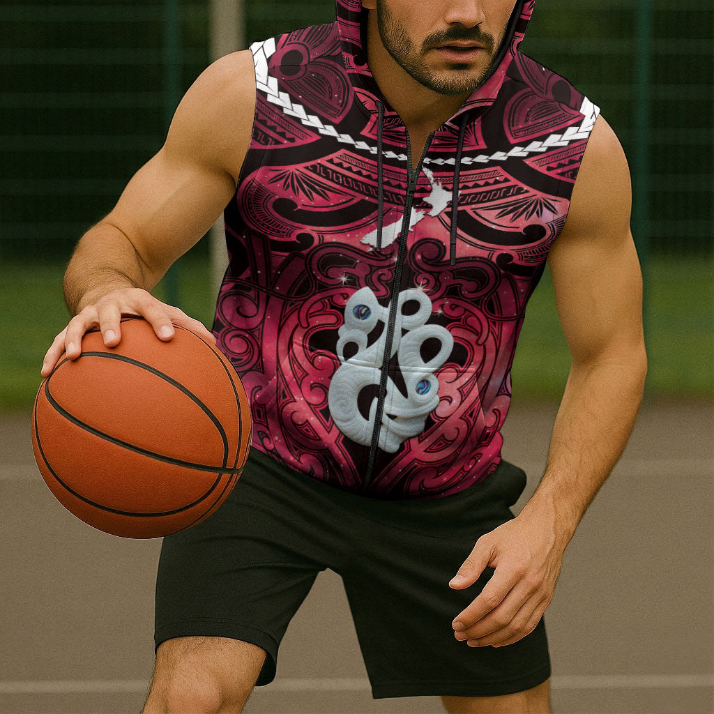 Personalised Maori Matariki Manaia Whero Sleeveless Zip Hoodie Maori Kowhaiwhai Pattern Galaxy