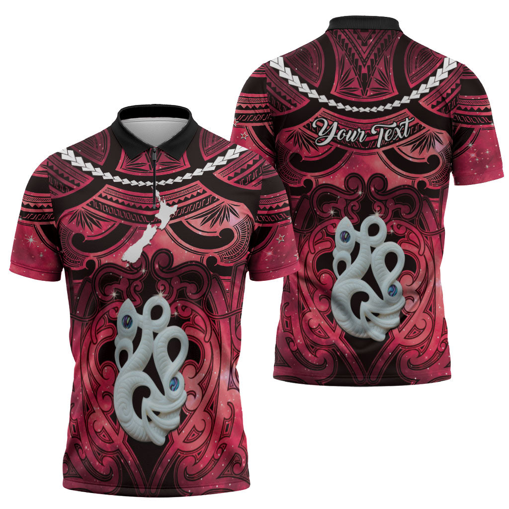 Personalised Maori Matariki Manaia Whero Zipper Polo Shirt Maori Kowhaiwhai Pattern Galaxy