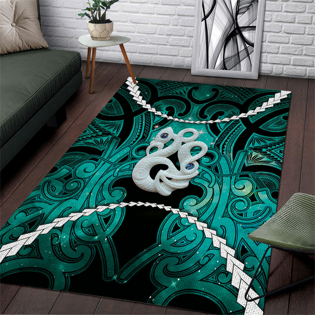 Maori Matariki Manaia Turquoise Area Rug Maori Kowhaiwhai Pattern Galaxy