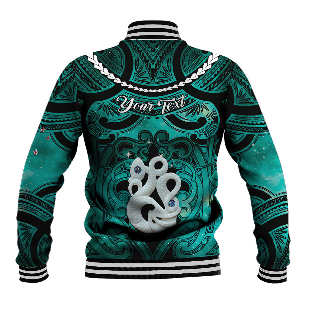 Personalised Maori Matariki Manaia Turquoise Baseball Jacket Maori Kowhaiwhai Pattern Galaxy