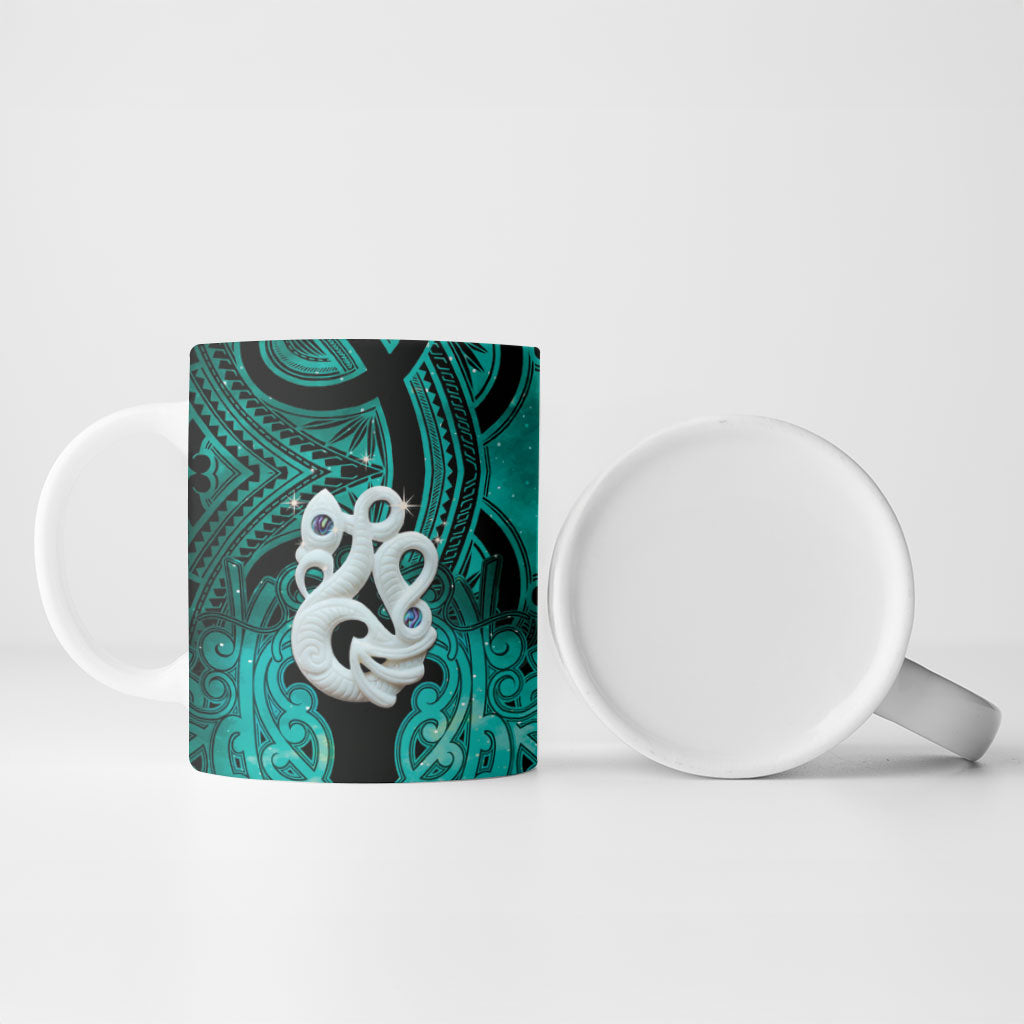 Personalised Maori Matariki Manaia Turquoise Ceramic Mug Maori Kowhaiwhai Pattern Galaxy