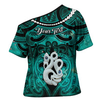 Personalised Maori Matariki Manaia Turquoise Cross Shoulder Shirt Maori Kowhaiwhai Pattern Galaxy