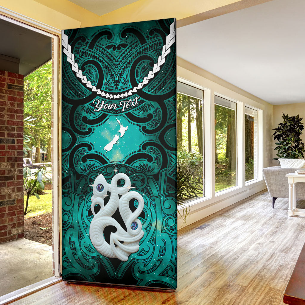 Personalised Maori Matariki Manaia Turquoise Door Cover Maori Kowhaiwhai Pattern Galaxy