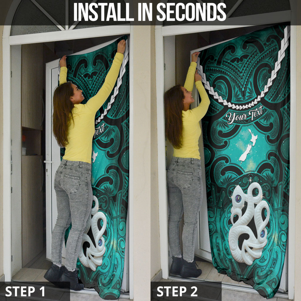 Personalised Maori Matariki Manaia Turquoise Door Cover Maori Kowhaiwhai Pattern Galaxy