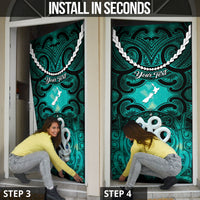Personalised Maori Matariki Manaia Turquoise Door Cover Maori Kowhaiwhai Pattern Galaxy