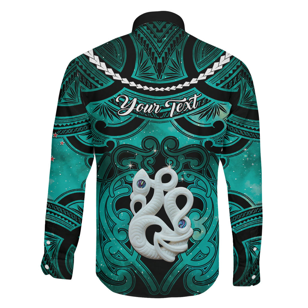 Personalised Maori Matariki Manaia Turquoise Family Matching Long Sleeve Bodycon Dress and Hawaiian Shirt Maori Kowhaiwhai Pattern Galaxy LT01 - Polynesian Pride