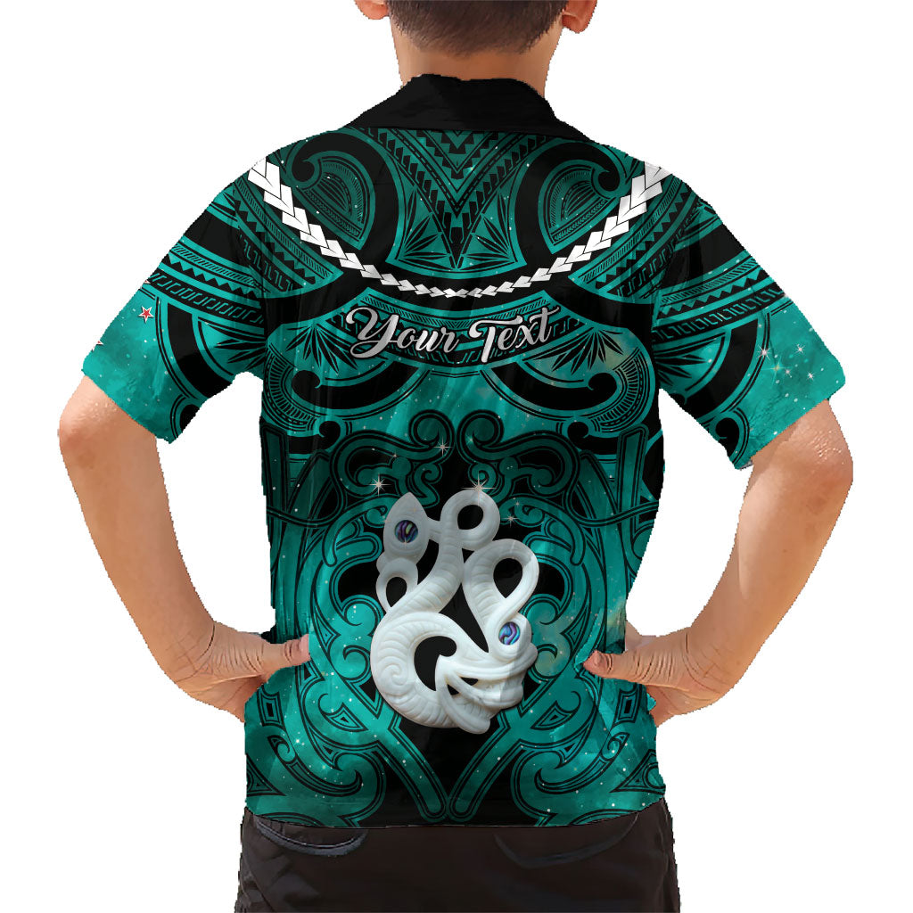 Personalised Maori Matariki Manaia Turquoise Family Matching Off Shoulder Maxi Dress and Hawaiian Shirt Maori Kowhaiwhai Pattern Galaxy LT01 - Polynesian Pride