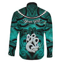 Personalised Maori Matariki Manaia Turquoise Family Matching Off Shoulder Maxi Dress and Hawaiian Shirt Maori Kowhaiwhai Pattern Galaxy LT01 - Polynesian Pride