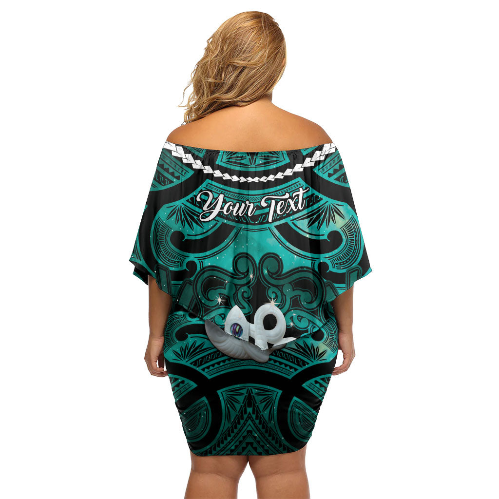 Personalised Maori Matariki Manaia Turquoise Family Matching Off Shoulder Short Dress and Hawaiian Shirt Maori Kowhaiwhai Pattern Galaxy LT01 - Polynesian Pride