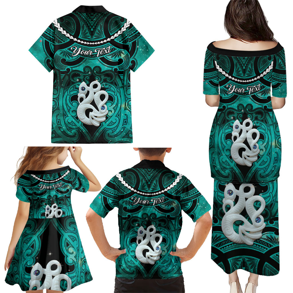 Personalised Maori Matariki Manaia Turquoise Family Matching Puletasi and Hawaiian Shirt Maori Kowhaiwhai Pattern Galaxy LT01 - Polynesian Pride