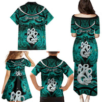 Personalised Maori Matariki Manaia Turquoise Family Matching Puletasi and Hawaiian Shirt Maori Kowhaiwhai Pattern Galaxy LT01 - Polynesian Pride