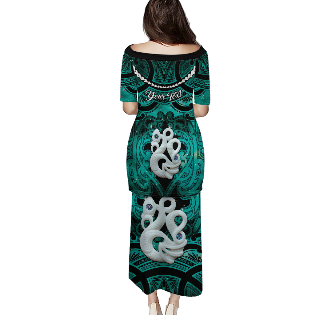 Personalised Maori Matariki Manaia Turquoise Family Matching Puletasi and Hawaiian Shirt Maori Kowhaiwhai Pattern Galaxy LT01 - Polynesian Pride