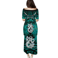 Personalised Maori Matariki Manaia Turquoise Family Matching Puletasi and Hawaiian Shirt Maori Kowhaiwhai Pattern Galaxy LT01 - Polynesian Pride