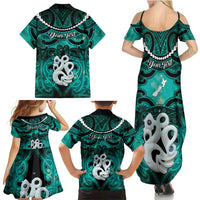 Personalised Maori Matariki Manaia Turquoise Family Matching Summer Maxi Dress and Hawaiian Shirt Maori Kowhaiwhai Pattern Galaxy LT01 - Polynesian Pride