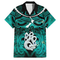 Personalised Maori Matariki Manaia Turquoise Family Matching Summer Maxi Dress and Hawaiian Shirt Maori Kowhaiwhai Pattern Galaxy LT01 Dad's Shirt - Short Sleeve Turquoise - Polynesian Pride