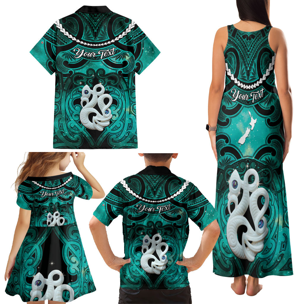 Personalised Maori Matariki Manaia Turquoise Family Matching Tank Maxi Dress and Hawaiian Shirt Maori Kowhaiwhai Pattern Galaxy LT01 - Polynesian Pride