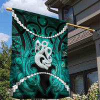 Maori Matariki Manaia Turquoise Garden Flag Maori Kowhaiwhai Pattern Galaxy