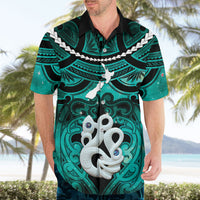 Personalised Maori Matariki Manaia Turquoise Hawaiian Shirt Maori Kowhaiwhai Pattern Galaxy