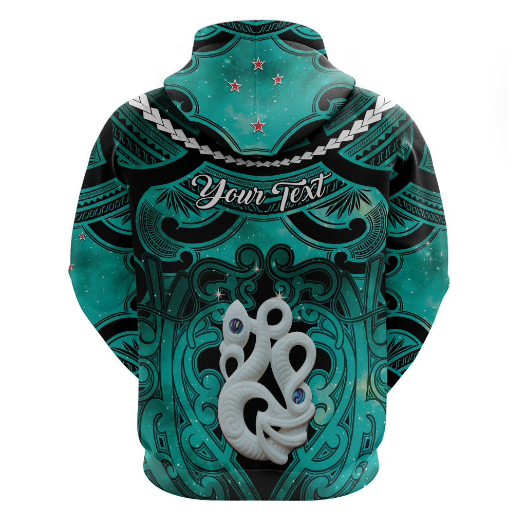Personalised Maori Matariki Manaia Turquoise Hoodie Maori Kowhaiwhai Pattern Galaxy