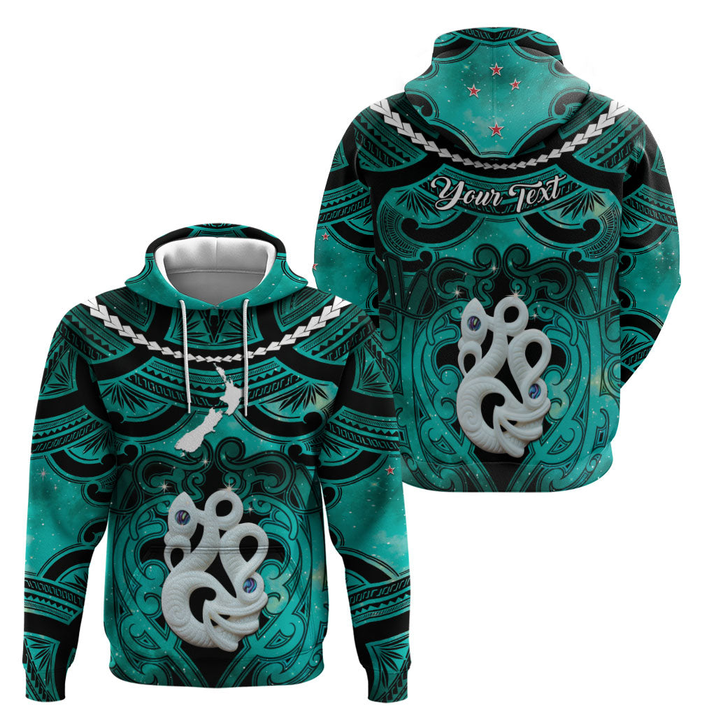 Personalised Maori Matariki Manaia Turquoise Hoodie Maori Kowhaiwhai Pattern Galaxy