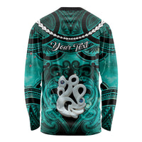 Personalised Maori Matariki Manaia Turquoise Long Sleeve Shirt Maori Kowhaiwhai Pattern Galaxy