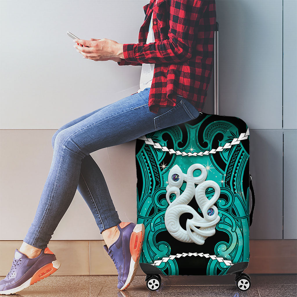 Maori Matariki Manaia Turquoise Luggage Cover Maori Kowhaiwhai Pattern Galaxy