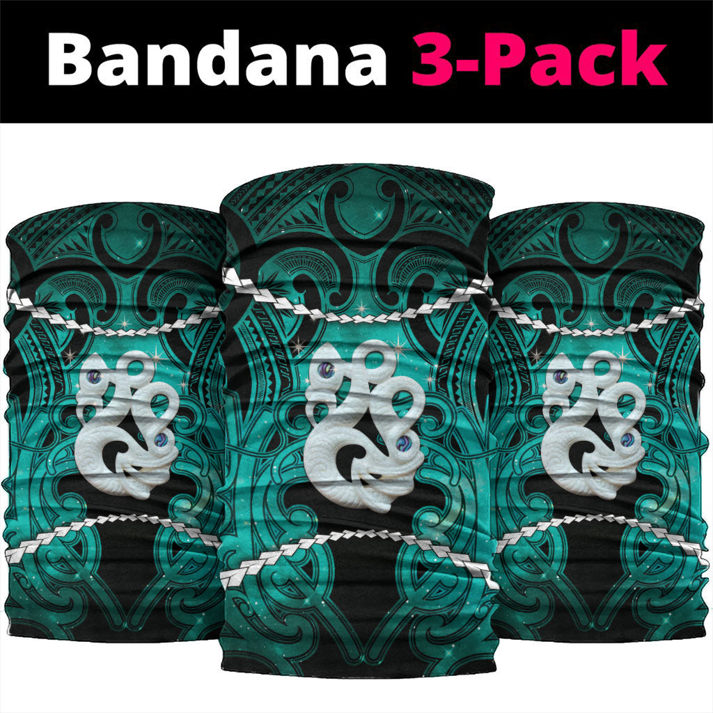 Maori Matariki Manaia Turquoise Neck Gaiter Maori Kowhaiwhai Pattern Galaxy