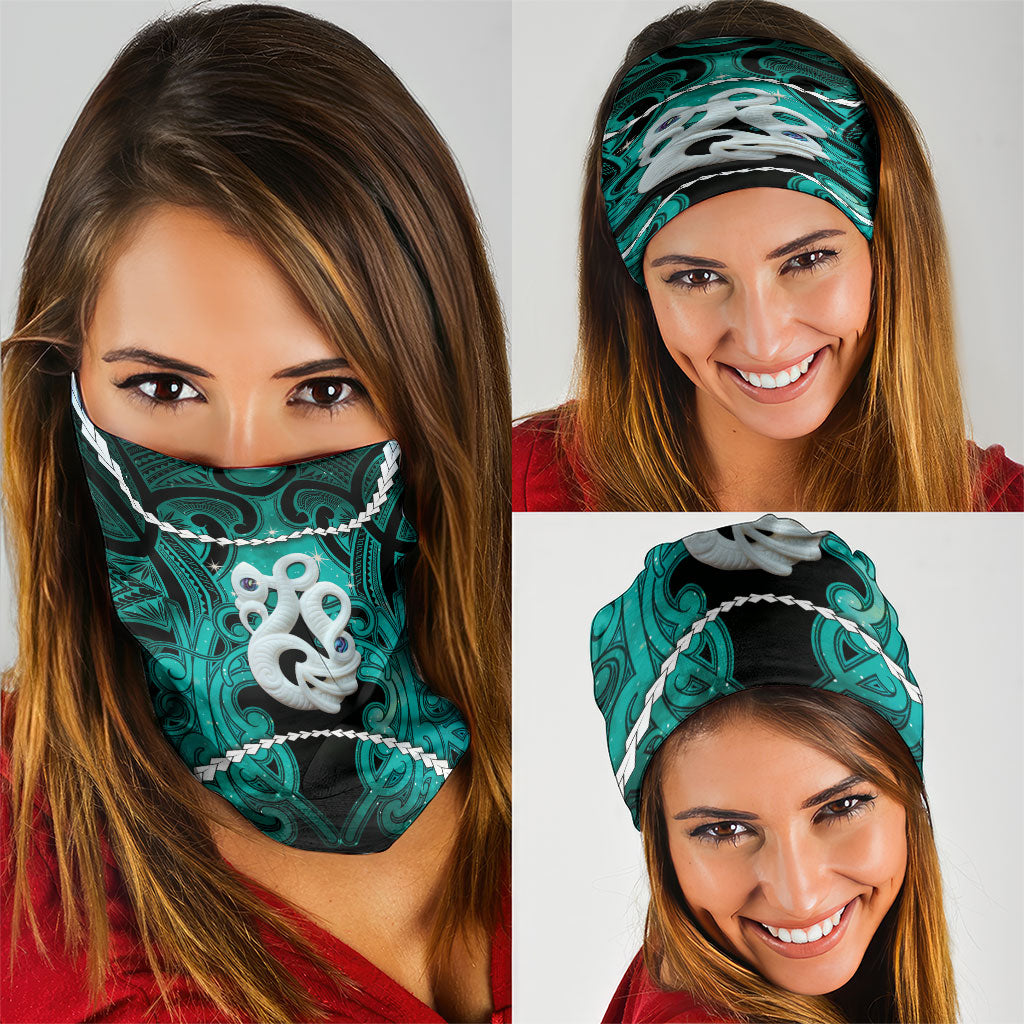 Maori Matariki Manaia Turquoise Neck Gaiter Maori Kowhaiwhai Pattern Galaxy