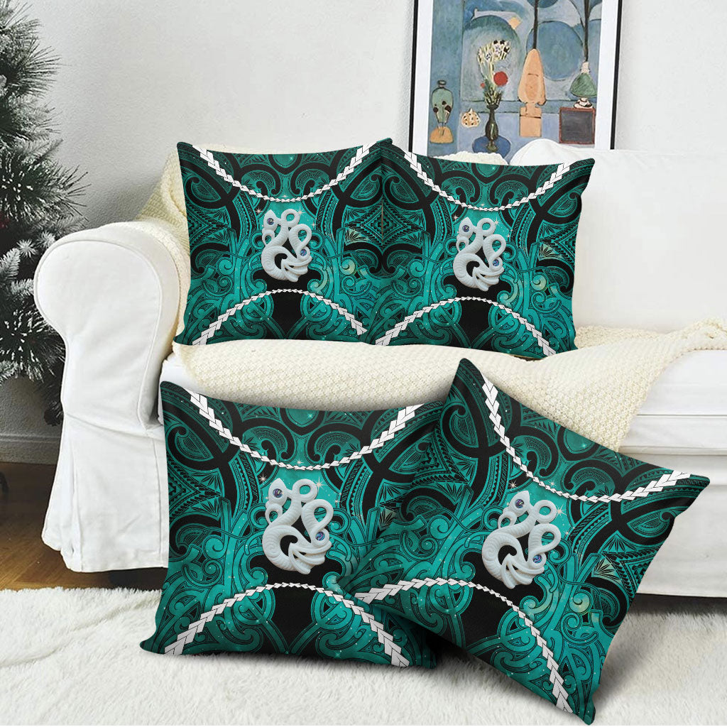 Maori Matariki Manaia Turquoise Pillow Cover Maori Kowhaiwhai Pattern Galaxy
