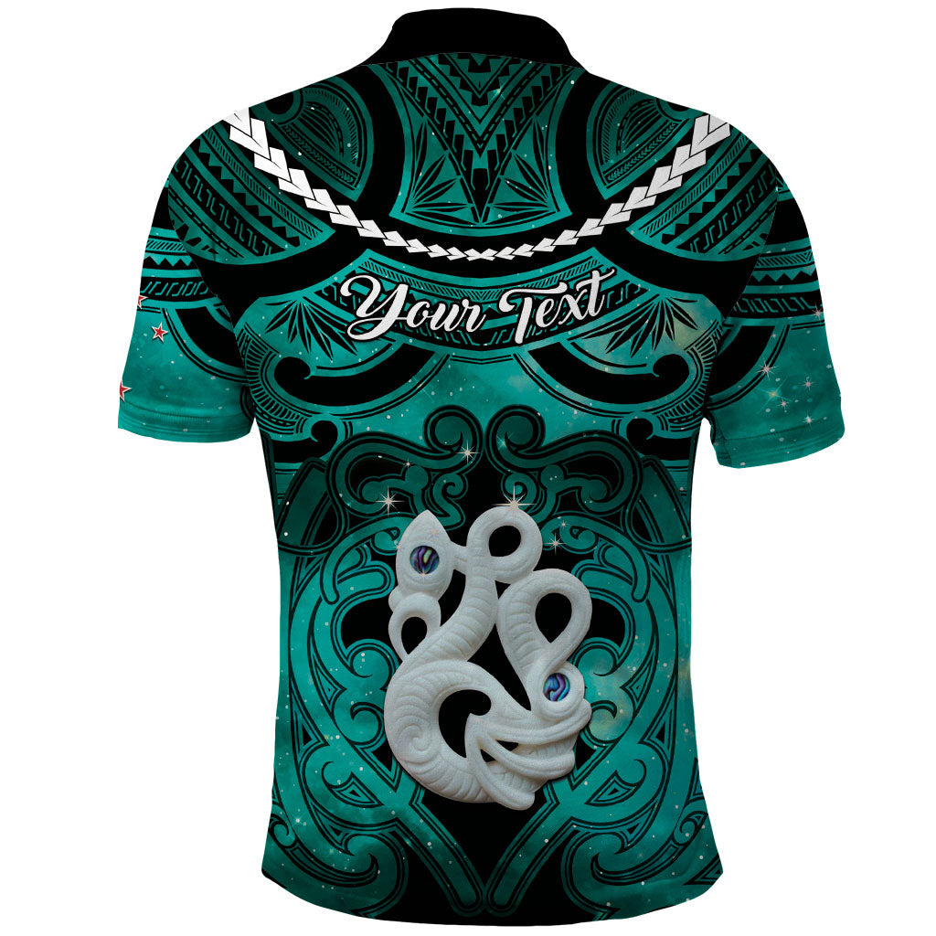 Personalised Maori Matariki Manaia Turquoise Polo Shirt Maori Kowhaiwhai Pattern Galaxy