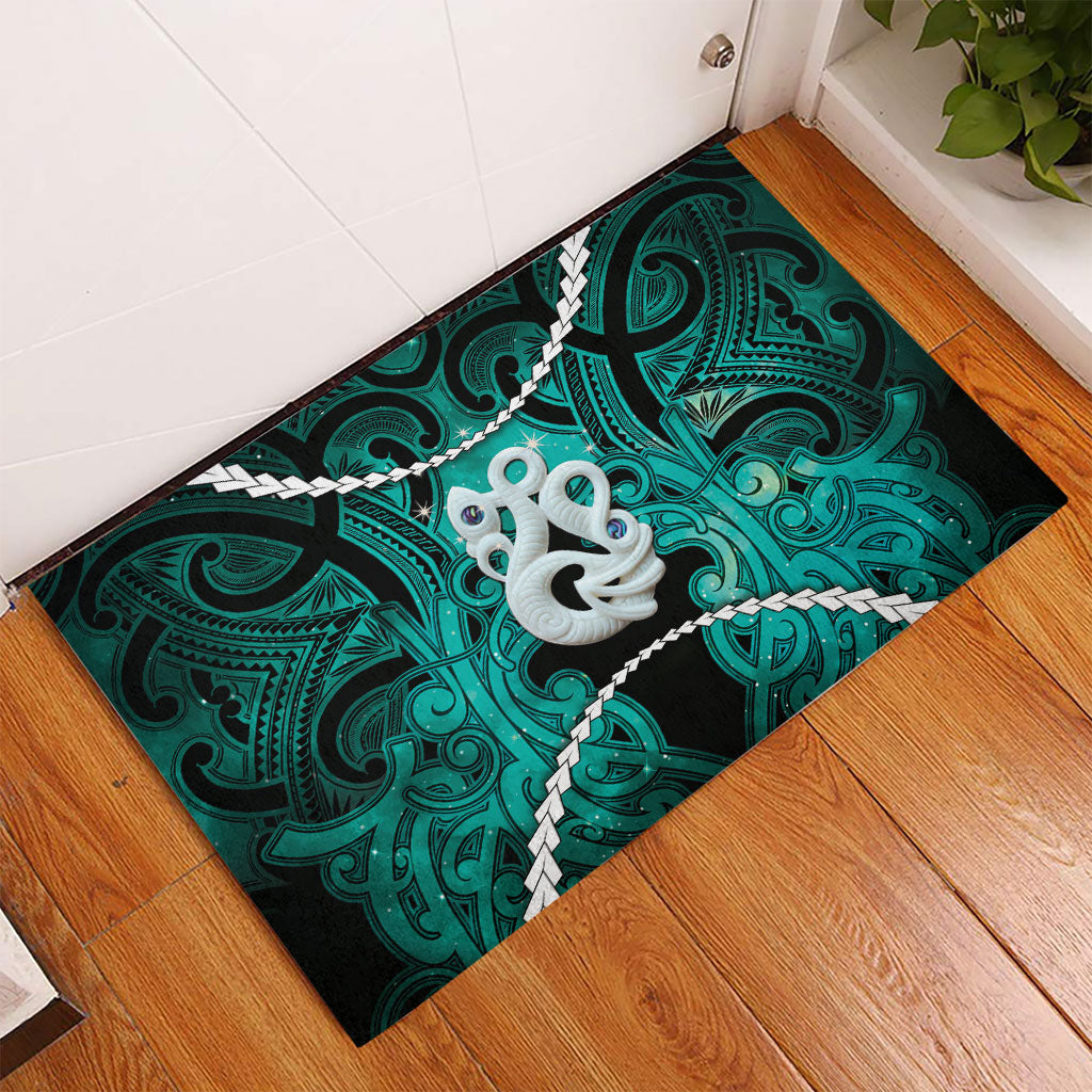 Maori Matariki Manaia Turquoise Rubber Doormat Maori Kowhaiwhai Pattern Galaxy