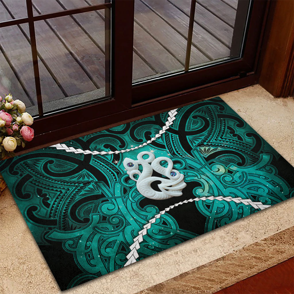 Maori Matariki Manaia Turquoise Rubber Doormat Maori Kowhaiwhai Pattern Galaxy