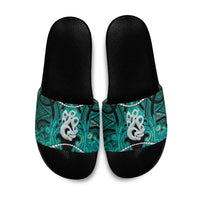 Maori Matariki Manaia Turquoise Slide Sandals Maori Kowhaiwhai Pattern Galaxy