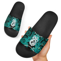 Maori Matariki Manaia Turquoise Slide Sandals Maori Kowhaiwhai Pattern Galaxy