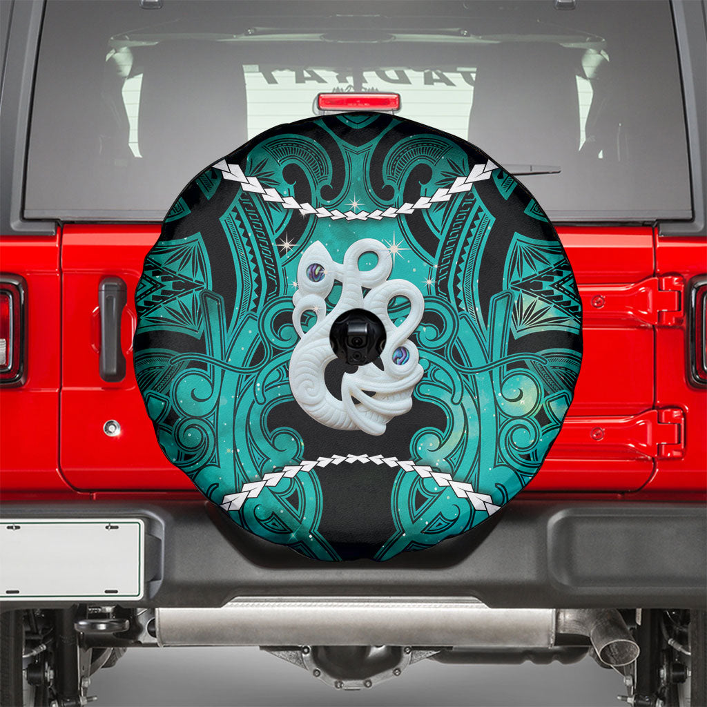 Maori Matariki Manaia Turquoise Spare Tire Cover Maori Kowhaiwhai Pattern Galaxy