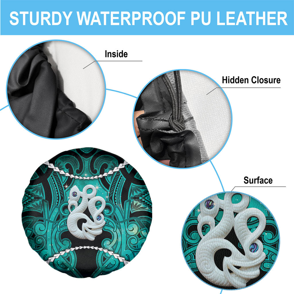 Maori Matariki Manaia Turquoise Spare Tire Cover Maori Kowhaiwhai Pattern Galaxy