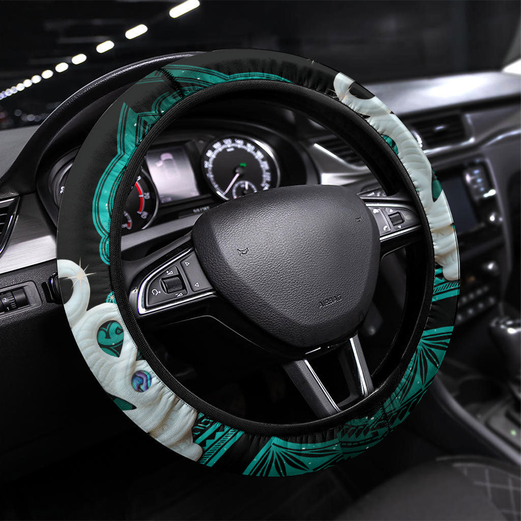 Maori Matariki Manaia Turquoise Steering Wheel Cover Maori Kowhaiwhai Pattern Galaxy