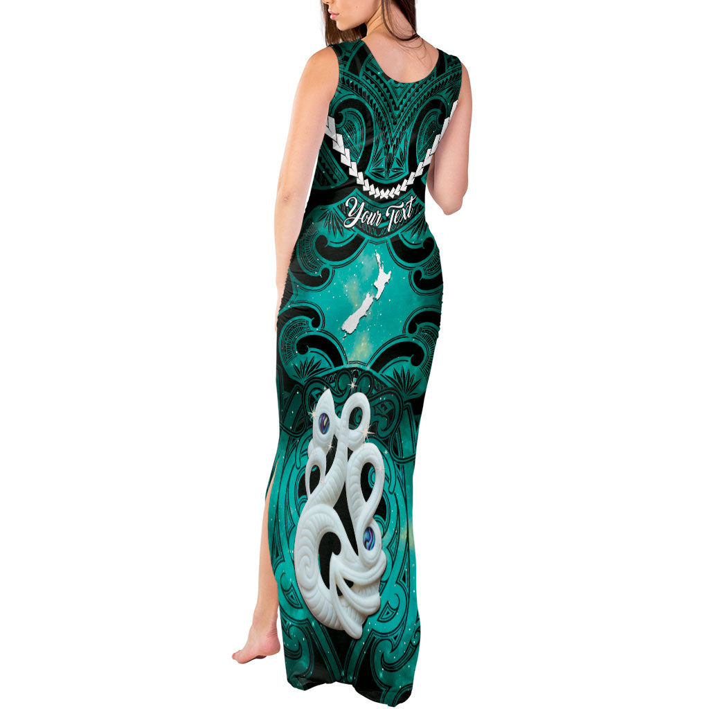 Personalised Maori Matariki Manaia Turquoise Tank Maxi Dress Maori Kowhaiwhai Pattern Galaxy