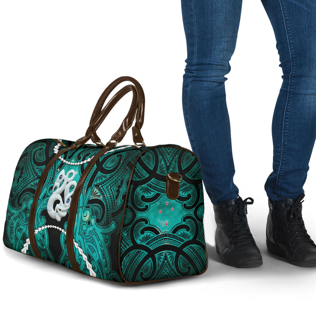 Maori Matariki Manaia Turquoise Travel Bag Maori Kowhaiwhai Pattern Galaxy