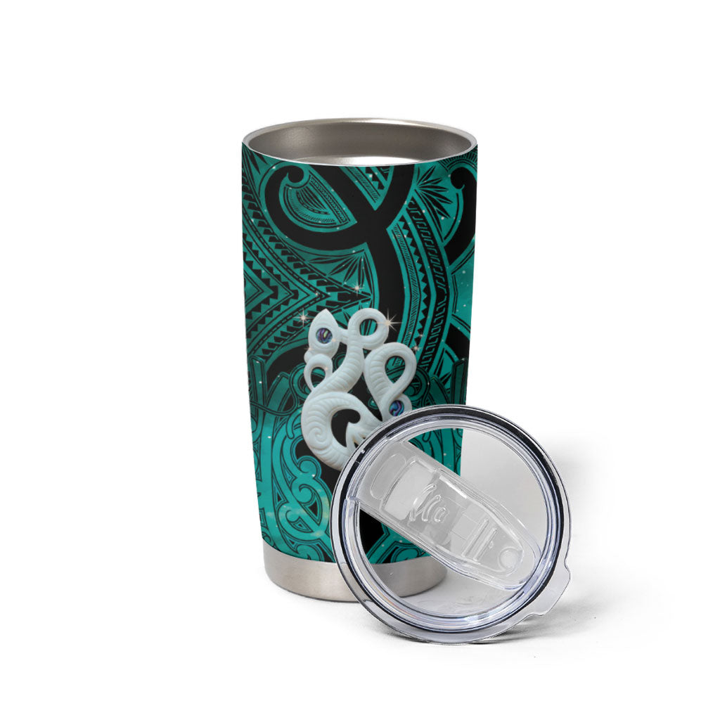 Personalised Maori Matariki Manaia Turquoise Tumbler Cup Maori Kowhaiwhai Pattern Galaxy