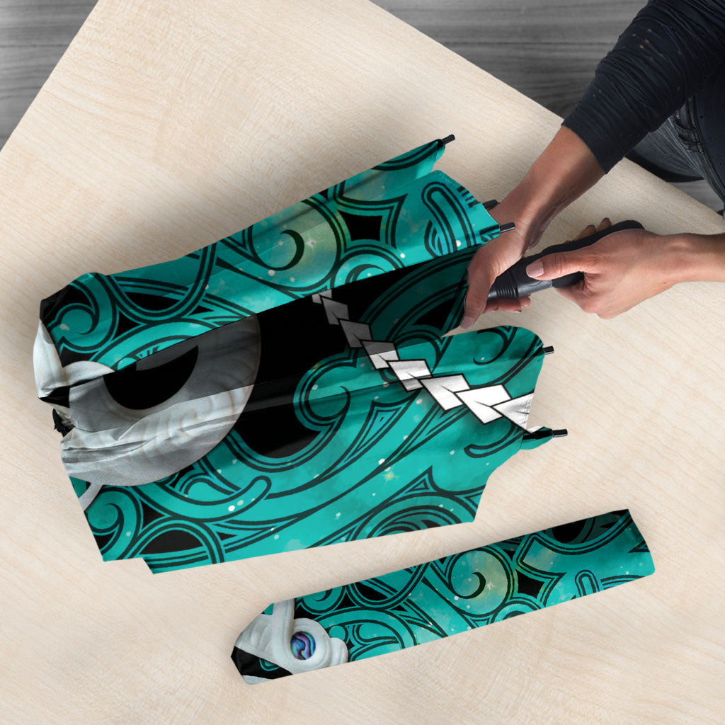 Maori Matariki Manaia Turquoise Umbrella Maori Kowhaiwhai Pattern Galaxy
