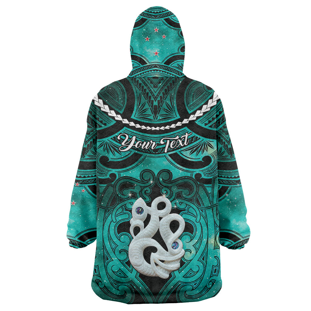 Personalised Maori Matariki Manaia Turquoise Wearable Blanket Hoodie Maori Kowhaiwhai Pattern Galaxy