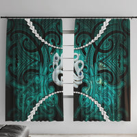 Maori Matariki Manaia Turquoise Window Curtain Maori Kowhaiwhai Pattern Galaxy