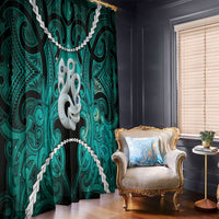 Maori Matariki Manaia Turquoise Window Curtain Maori Kowhaiwhai Pattern Galaxy